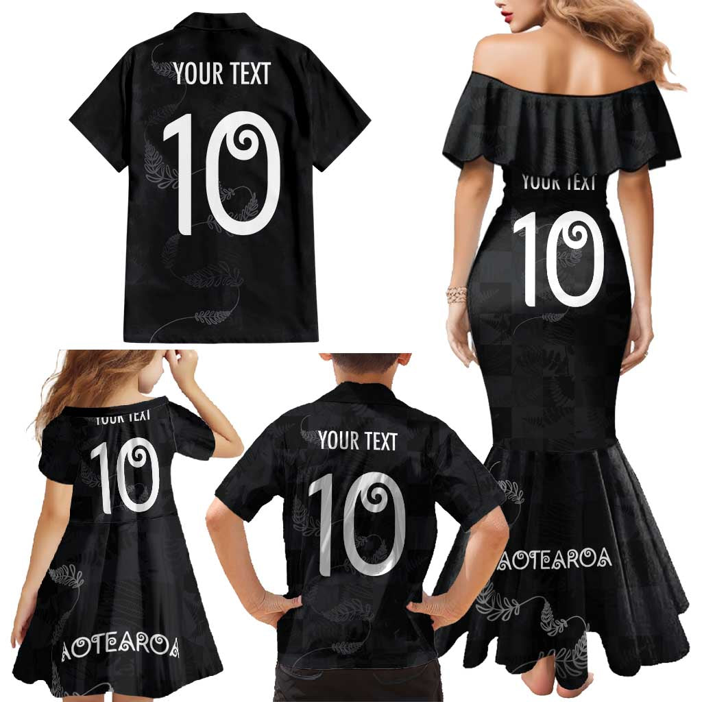Custom New Zealand Rugby Family Matching Mermaid Dress and Hawaiian Shirt All Silver Ferns Blacks LT03 - Polynesian Pride