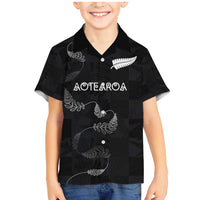 Custom New Zealand Rugby Family Matching Mermaid Dress and Hawaiian Shirt All Silver Ferns Blacks LT03 Son's Shirt Black - Polynesian Pride