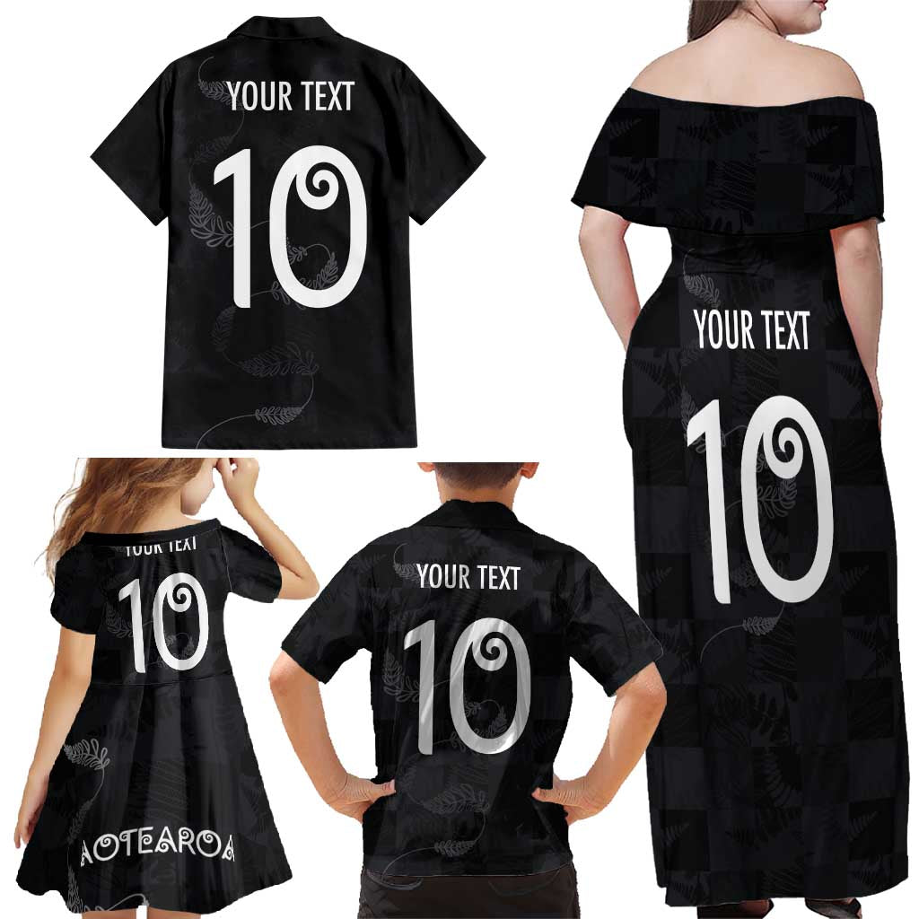 Custom New Zealand Rugby Family Matching Off Shoulder Maxi Dress and Hawaiian Shirt All Silver Ferns Blacks LT03 - Polynesian Pride
