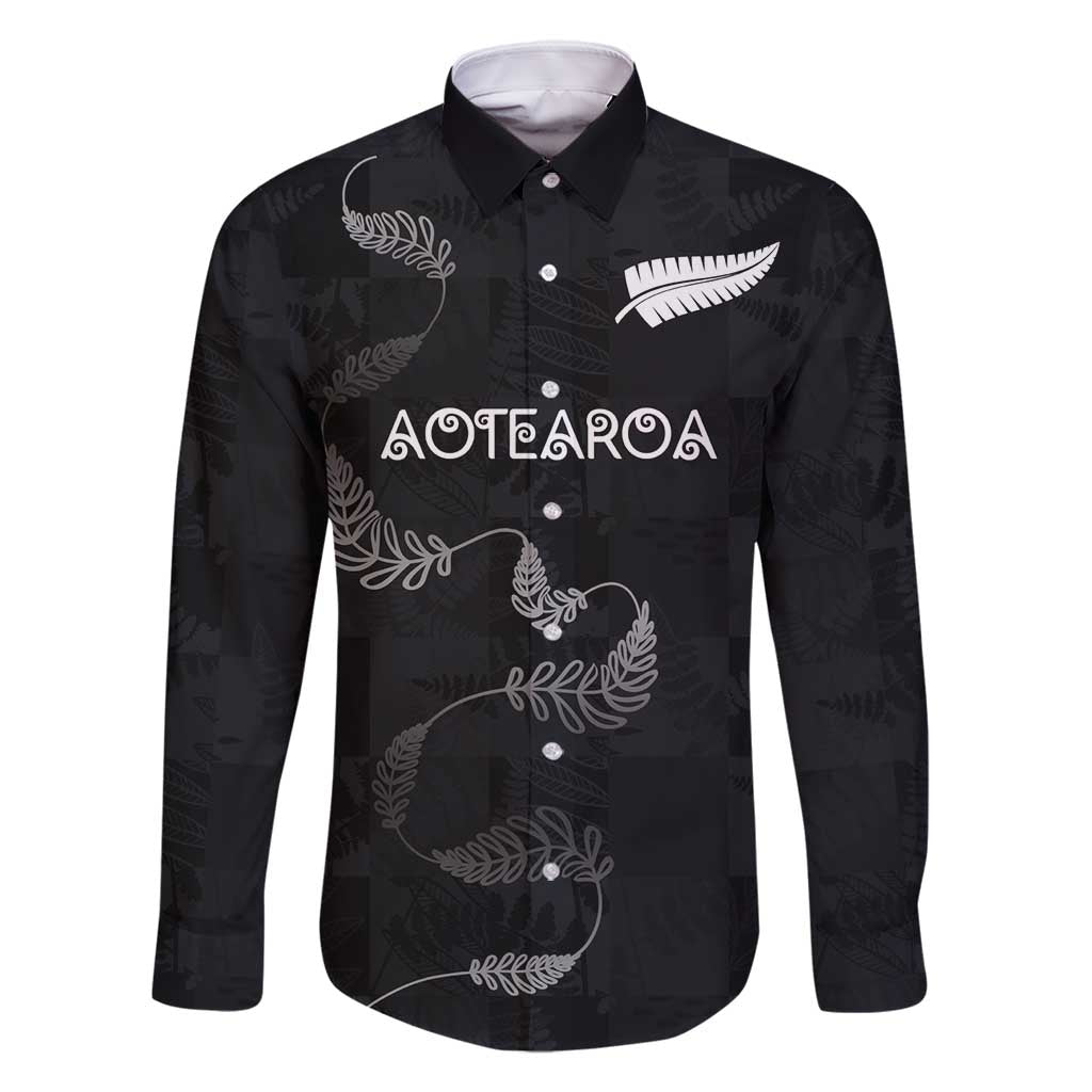 Custom New Zealand Rugby Family Matching Off Shoulder Short Dress and Hawaiian Shirt All Silver Ferns Blacks LT03 Dad's Shirt - Long Sleeve Black - Polynesian Pride