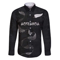 Custom New Zealand Rugby Family Matching Off Shoulder Short Dress and Hawaiian Shirt All Silver Ferns Blacks LT03 Dad's Shirt - Long Sleeve Black - Polynesian Pride
