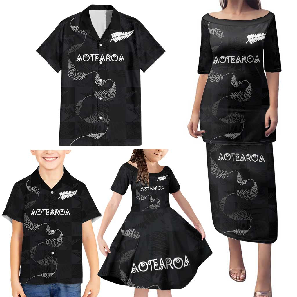 Custom New Zealand Rugby Family Matching Puletasi and Hawaiian Shirt All Silver Ferns Blacks LT03 - Polynesian Pride