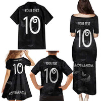 Custom New Zealand Rugby Family Matching Puletasi and Hawaiian Shirt All Silver Ferns Blacks LT03 - Polynesian Pride