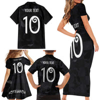 Custom New Zealand Rugby Family Matching Short Sleeve Bodycon Dress and Hawaiian Shirt All Silver Ferns Blacks LT03 - Polynesian Pride
