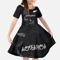 Custom New Zealand Rugby Family Matching Tank Maxi Dress and Hawaiian Shirt All Silver Ferns Blacks LT03 Daughter's Dress Black - Polynesian Pride