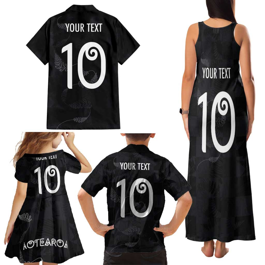Custom New Zealand Rugby Family Matching Tank Maxi Dress and Hawaiian Shirt All Silver Ferns Blacks LT03 - Polynesian Pride