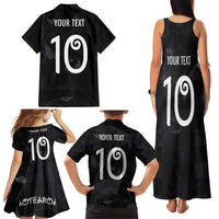 Custom New Zealand Rugby Family Matching Tank Maxi Dress and Hawaiian Shirt All Silver Ferns Blacks LT03 - Polynesian Pride