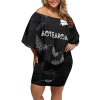 Custom New Zealand Rugby Off Shoulder Short Dress All Silver Ferns Blacks
