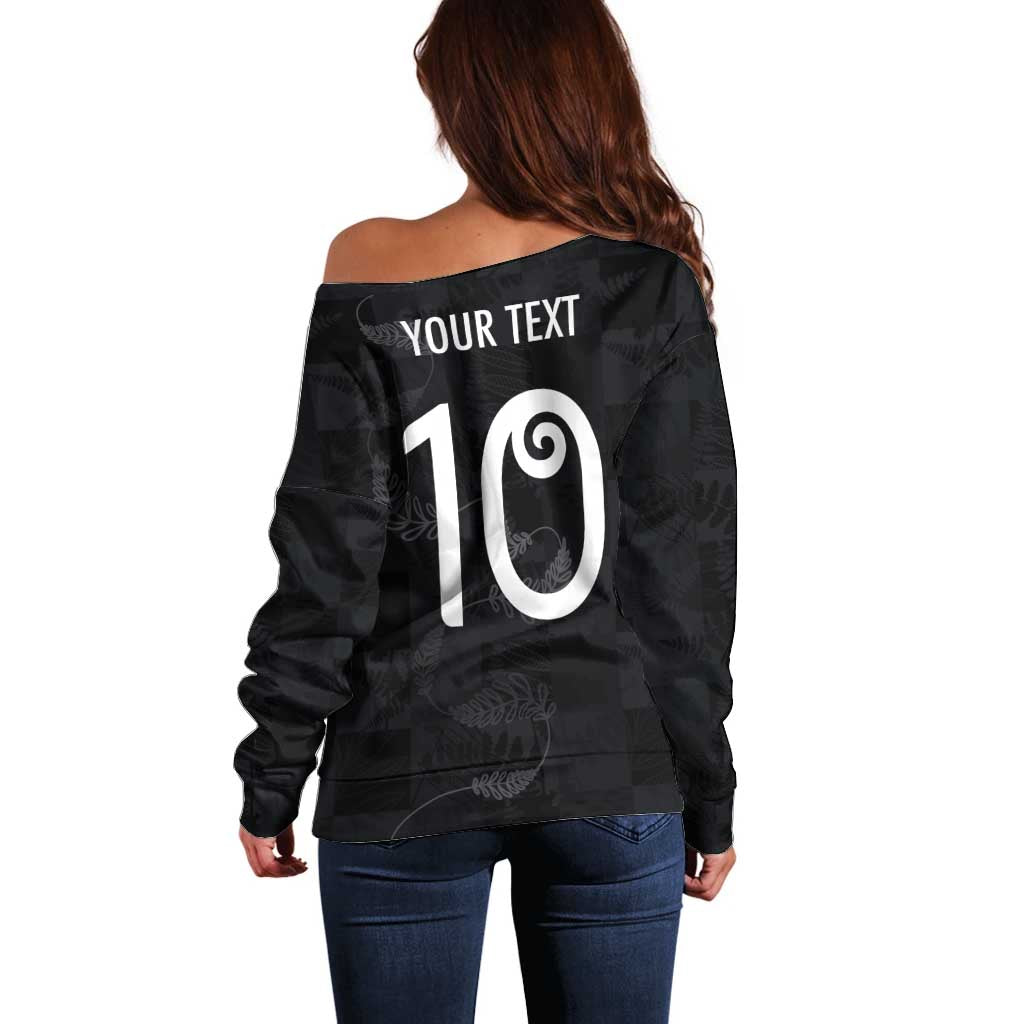 Custom New Zealand Rugby Off Shoulder Sweater All Silver Ferns Blacks