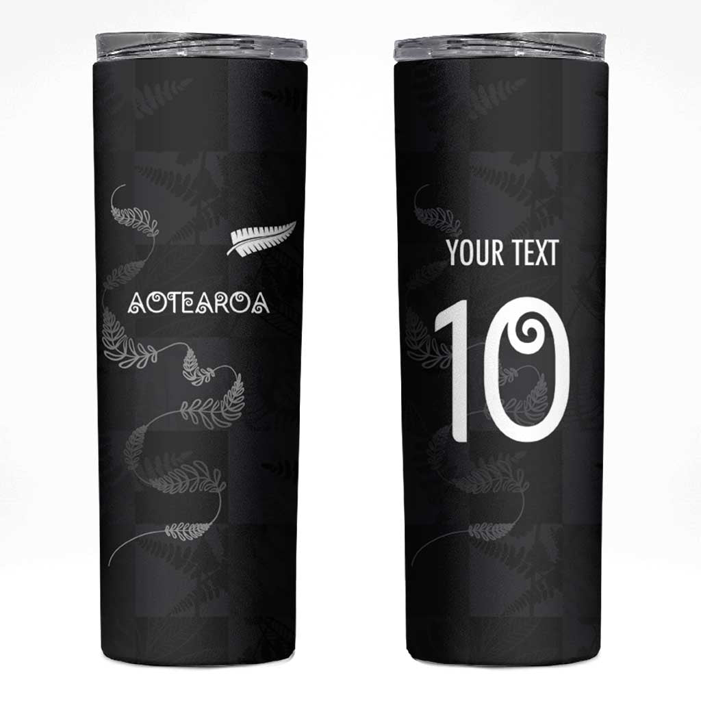 Custom New Zealand Rugby Skinny Tumbler All Silver Ferns Blacks LT03 Black - Polynesian Pride