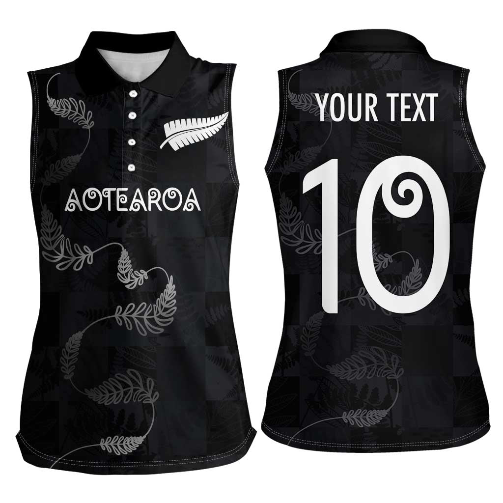 Custom New Zealand Rugby Women Sleeveless Polo Shirt All Silver Ferns Blacks LT03 - Polynesian Pride