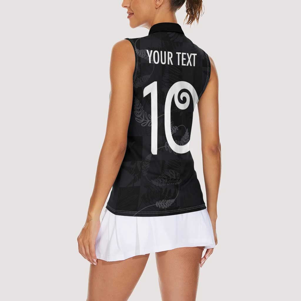 Custom New Zealand Rugby Women Sleeveless Polo Shirt All Silver Ferns Blacks LT03 - Polynesian Pride
