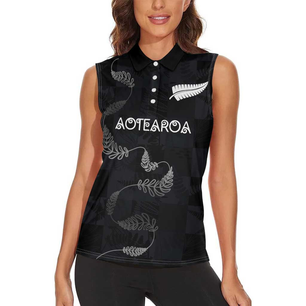 Custom New Zealand Rugby Women Sleeveless Polo Shirt All Silver Ferns Blacks LT03 - Polynesian Pride