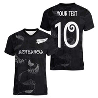 Custom New Zealand Rugby Women V-Neck T-Shirt All Silver Ferns Blacks LT03 - Polynesian Pride