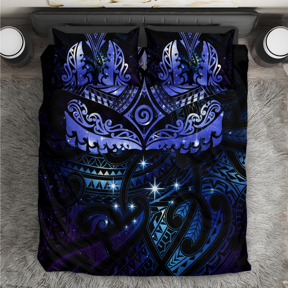 New Zealand Matariki Bedding Set Maori Pattern and Matariki Sky Night LT03 Blue - Polynesian Pride