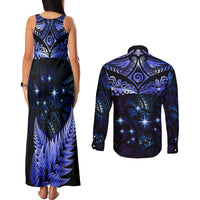 New Zealand Matariki Couples Matching Tank Maxi Dress and Long Sleeve Button Shirt Maori Pattern and Matariki Sky Night LT03 - Polynesian Pride