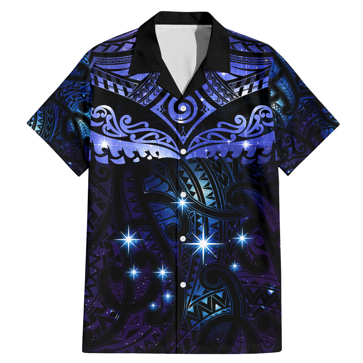 New Zealand Matariki Family Matching Mermaid Dress and Hawaiian Shirt Maori Pattern and Matariki Sky Night LT03 Dad's Shirt - Short Sleeve Blue - Polynesian Pride