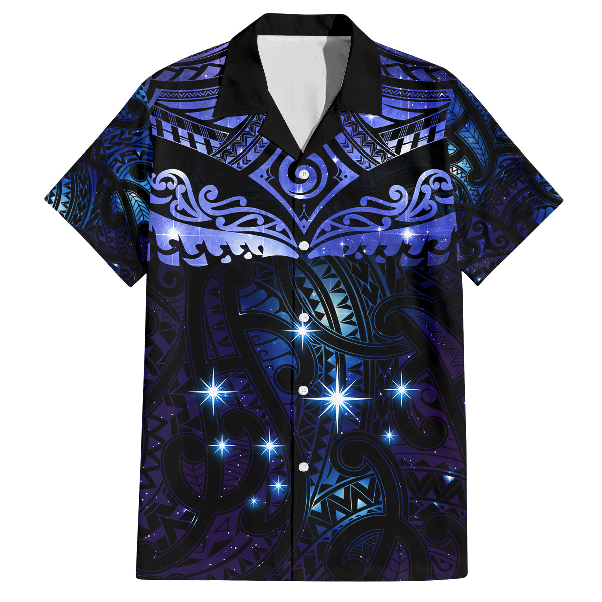 New Zealand Matariki Family Matching Off The Shoulder Long Sleeve Dress and Hawaiian Shirt Maori Pattern and Matariki Sky Night LT03 Dad's Shirt - Short Sleeve Blue - Polynesian Pride