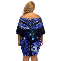 New Zealand Matariki Family Matching Off Shoulder Short Dress and Hawaiian Shirt Maori Pattern and Matariki Sky Night LT03 - Polynesian Pride
