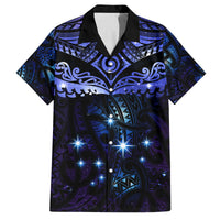 New Zealand Matariki Family Matching Puletasi and Hawaiian Shirt Maori Pattern and Matariki Sky Night LT03 Dad's Shirt - Short Sleeve Blue - Polynesian Pride
