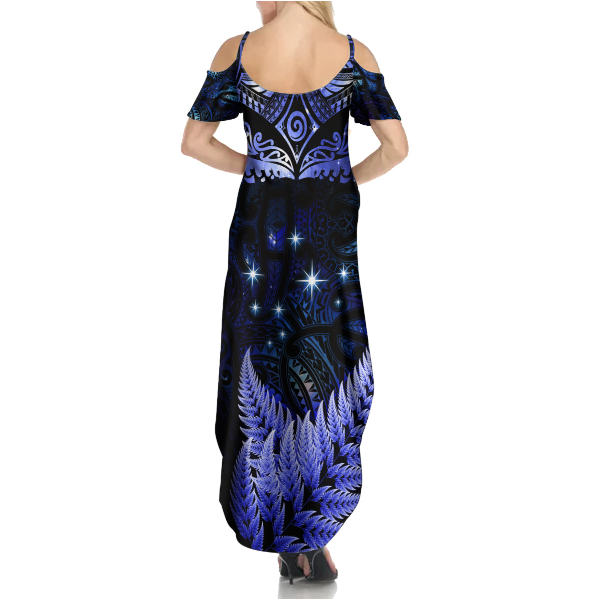 New Zealand Matariki Family Matching Summer Maxi Dress and Hawaiian Shirt Maori Pattern and Matariki Sky Night LT03 - Polynesian Pride