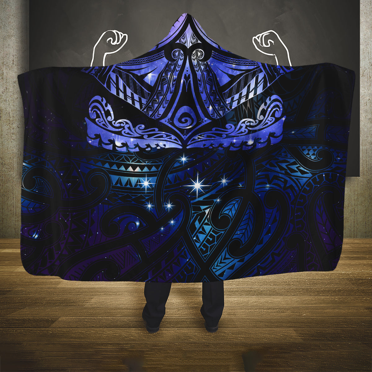 New Zealand Matariki Hooded Blanket Maori Pattern and Matariki Sky Night LT03 One Size Blue - Polynesian Pride