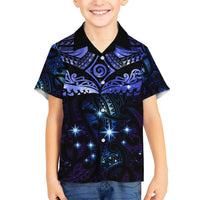 New Zealand Matariki Kid Hawaiian Shirt Maori Pattern and Matariki Sky Night LT03 Kid Blue - Polynesian Pride