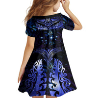 New Zealand Matariki Kid Short Sleeve Dress Maori Pattern and Matariki Sky Night LT03 - Polynesian Pride
