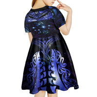 New Zealand Matariki Kid Short Sleeve Dress Maori Pattern and Matariki Sky Night LT03 - Polynesian Pride