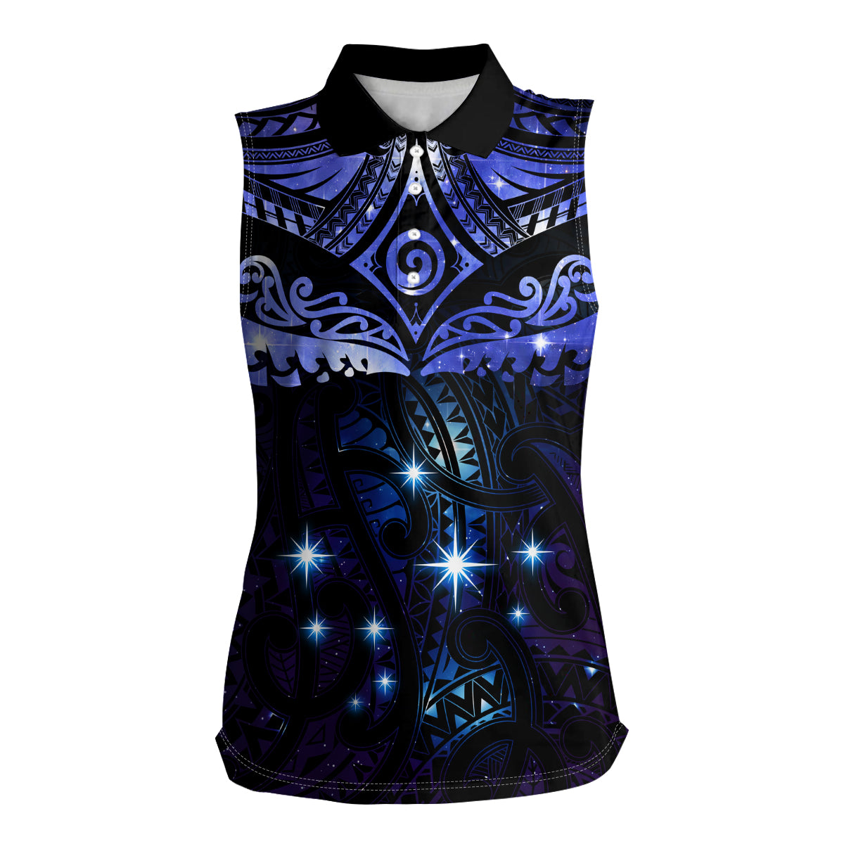 New Zealand Matariki Women Sleeveless Polo Shirt Maori Pattern and Matariki Sky Night LT03 Female Blue - Polynesian Pride