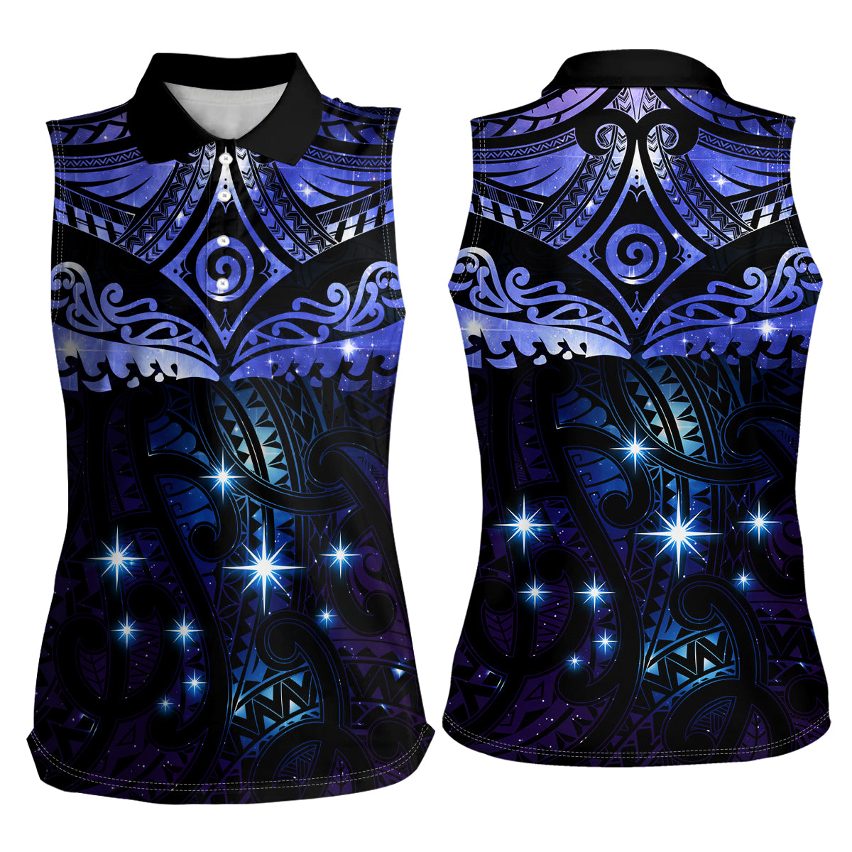 New Zealand Matariki Women Sleeveless Polo Shirt Maori Pattern and Matariki Sky Night LT03 - Polynesian Pride