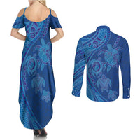 Hawaiian Turtles and Polynesian Art Tattoo Couples Matching Summer Maxi Dress and Long Sleeve Button Shirt Ocean Abyss LT03 - Polynesian Pride