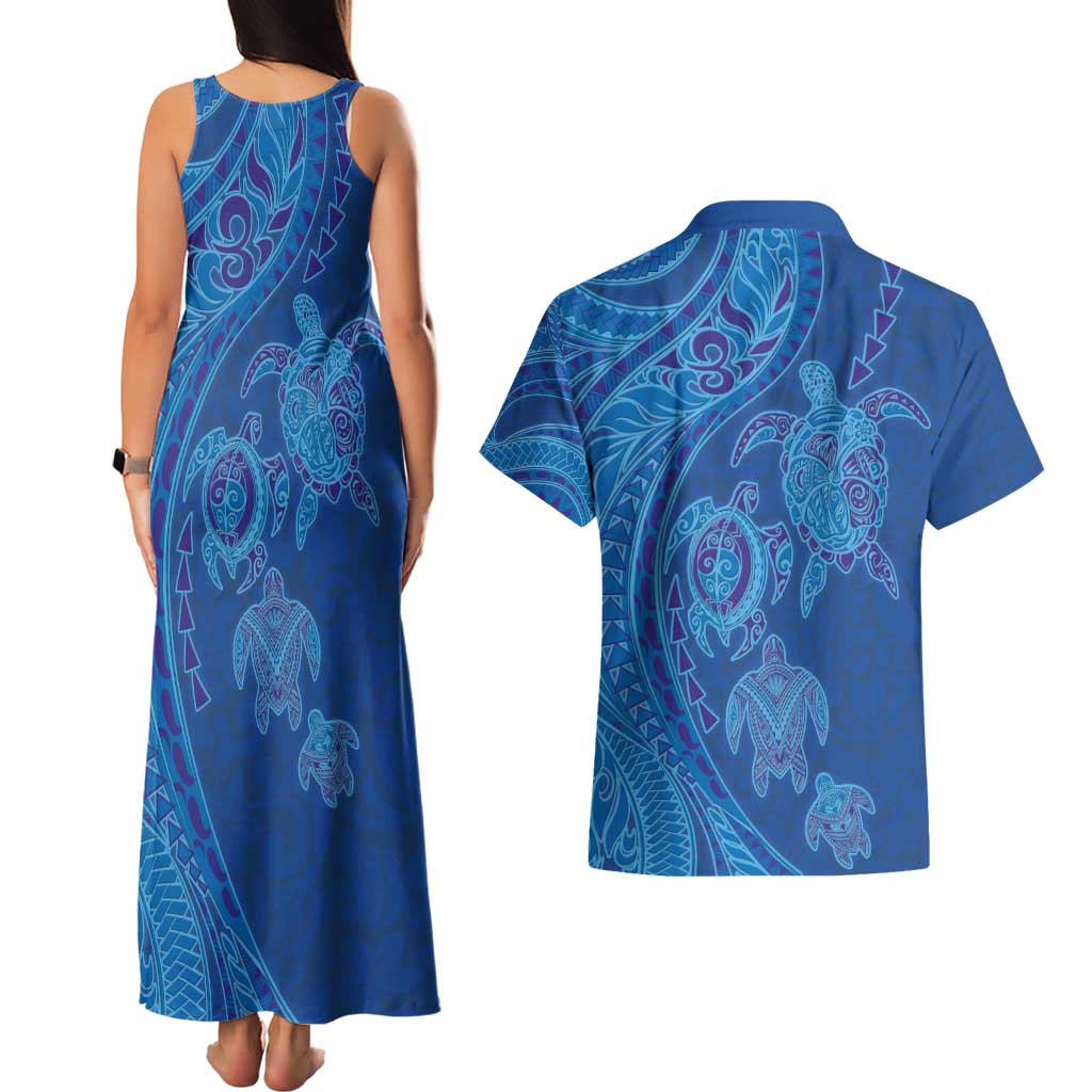 Hawaiian Turtles and Polynesian Art Tattoo Couples Matching Tank Maxi Dress and Hawaiian Shirt Ocean Abyss LT03 - Polynesian Pride
