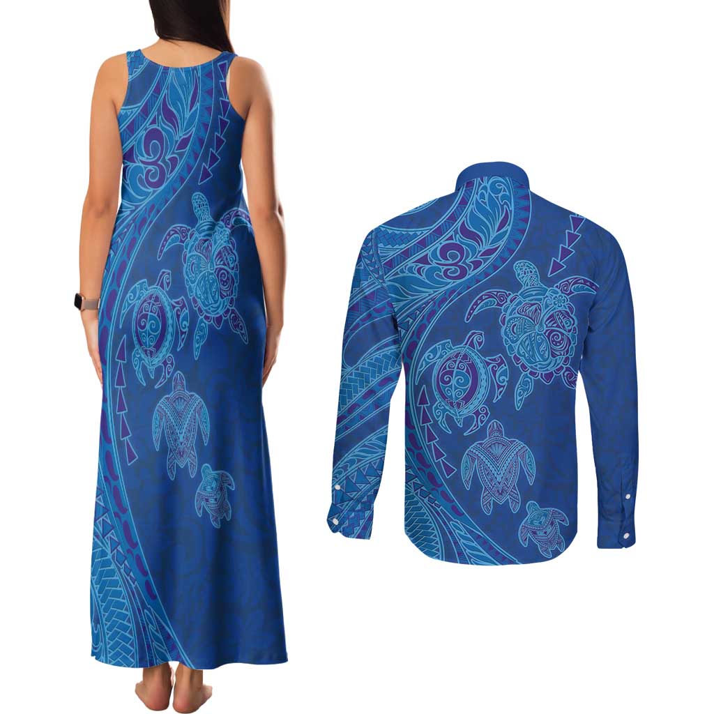 Hawaiian Turtles and Polynesian Art Tattoo Couples Matching Tank Maxi Dress and Long Sleeve Button Shirt Ocean Abyss LT03 - Polynesian Pride