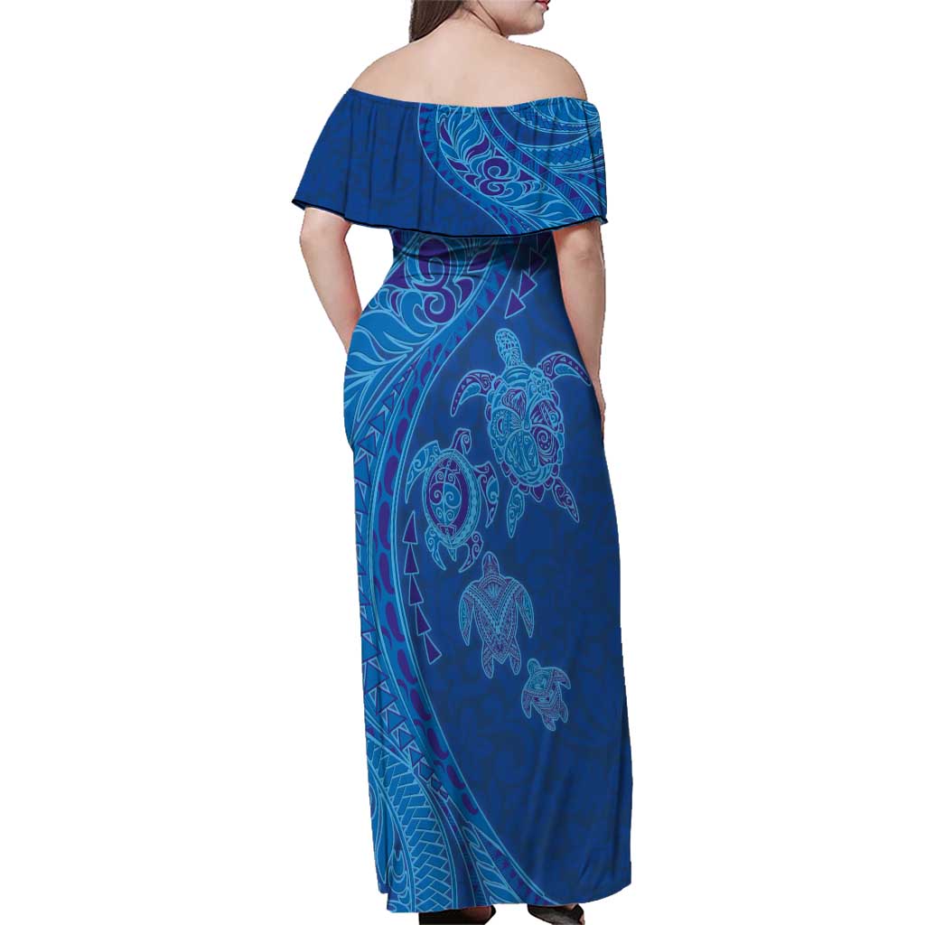 Hawaiian Turtles and Polynesian Art Tattoo Family Matching Off Shoulder Maxi Dress and Hawaiian Shirt Ocean Abyss LT03 - Polynesian Pride