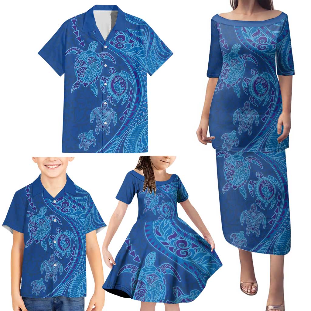 Hawaiian Turtles and Polynesian Art Tattoo Family Matching Puletasi and Hawaiian Shirt Ocean Abyss LT03 - Polynesian Pride