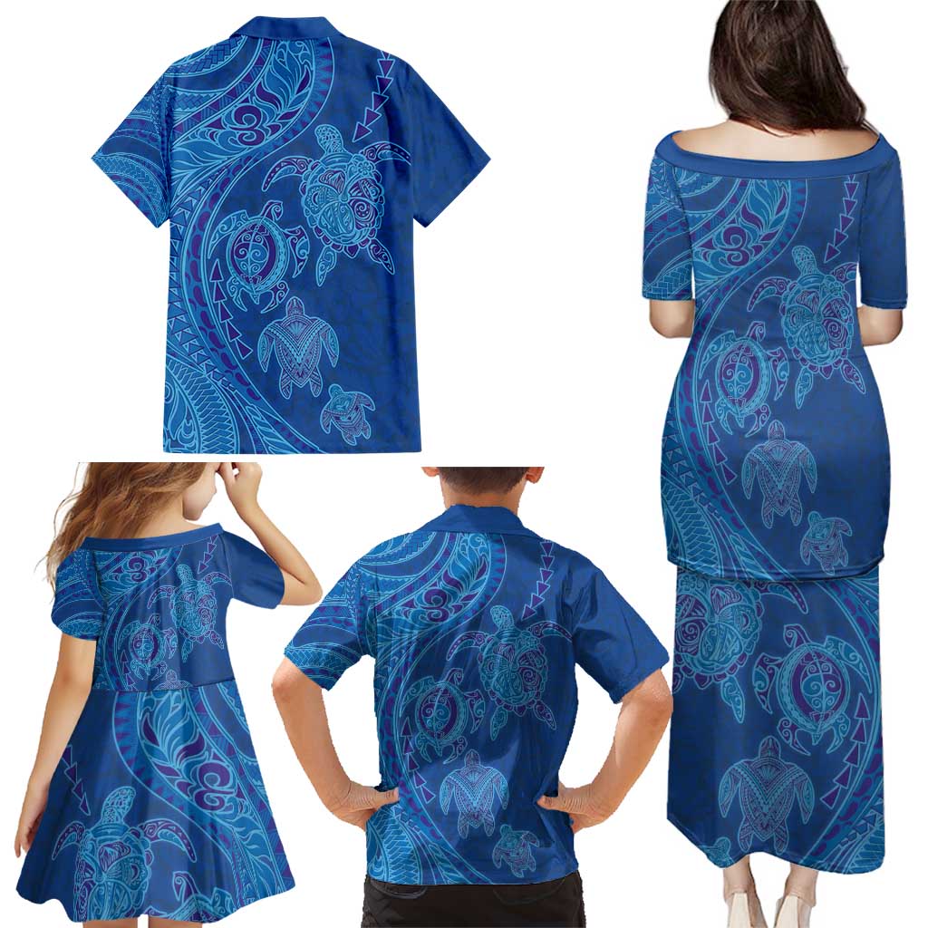 Hawaiian Turtles and Polynesian Art Tattoo Family Matching Puletasi and Hawaiian Shirt Ocean Abyss LT03 - Polynesian Pride