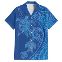 Hawaiian Turtles and Polynesian Art Tattoo Family Matching Puletasi and Hawaiian Shirt Ocean Abyss LT03 Dad's Shirt - Short Sleeve Blue - Polynesian Pride