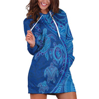 Hawaiian Turtles and Polynesian Art Tattoo Hoodie Dress Ocean Abyss LT03 Blue - Polynesian Pride