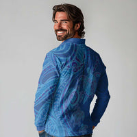 Hawaiian Turtles and Polynesian Art Tattoo Long Sleeve Polo Shirt Ocean Abyss