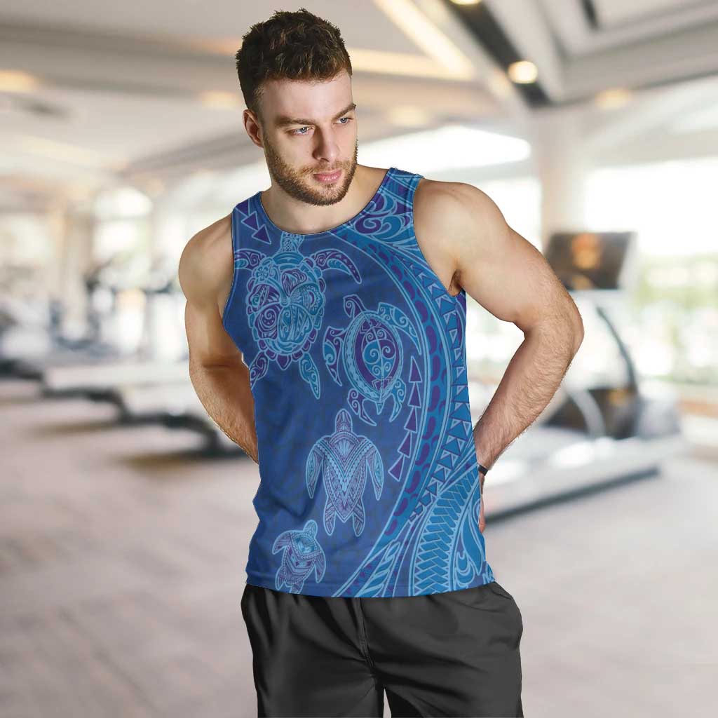 Hawaiian Turtles and Polynesian Art Tattoo Men Tank Top Ocean Abyss