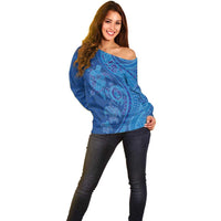 Hawaiian Turtles and Polynesian Art Tattoo Off Shoulder Sweater Ocean Abyss