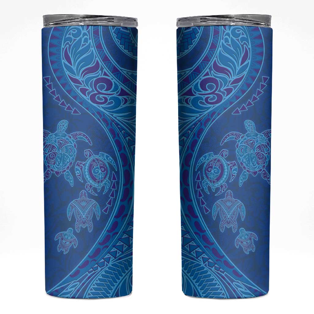 Hawaiian Turtles and Polynesian Art Tattoo Skinny Tumbler Ocean Abyss LT03 Blue - Polynesian Pride