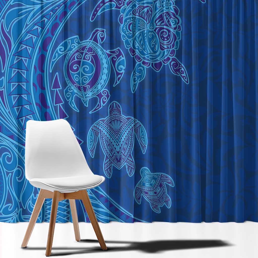 Hawaiian Turtles and Polynesian Art Tattoo Window Curtain Ocean Abyss
