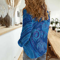 Hawaiian Turtles and Polynesian Art Tattoo Women Casual Shirt Ocean Abyss LT03 - Polynesian Pride