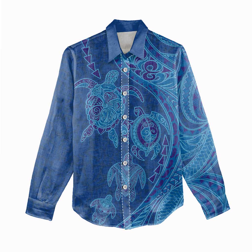 Hawaiian Turtles and Polynesian Art Tattoo Women Casual Shirt Ocean Abyss LT03 - Polynesian Pride