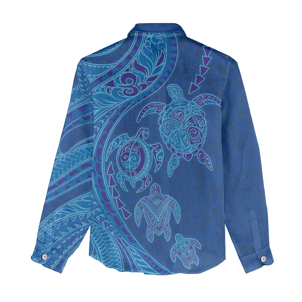 Hawaiian Turtles and Polynesian Art Tattoo Women Casual Shirt Ocean Abyss LT03 - Polynesian Pride