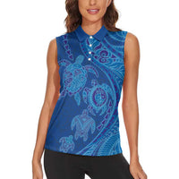 Hawaiian Turtles and Polynesian Art Tattoo Women Sleeveless Polo Shirt Ocean Abyss LT03 - Polynesian Pride