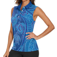 Hawaiian Turtles and Polynesian Art Tattoo Women Sleeveless Polo Shirt Ocean Abyss LT03 - Polynesian Pride