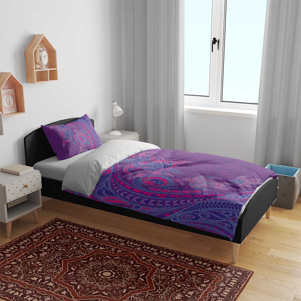 Hawaiian Turtles and Polynesian Art Tattoo Bedding Set Dusky Violet